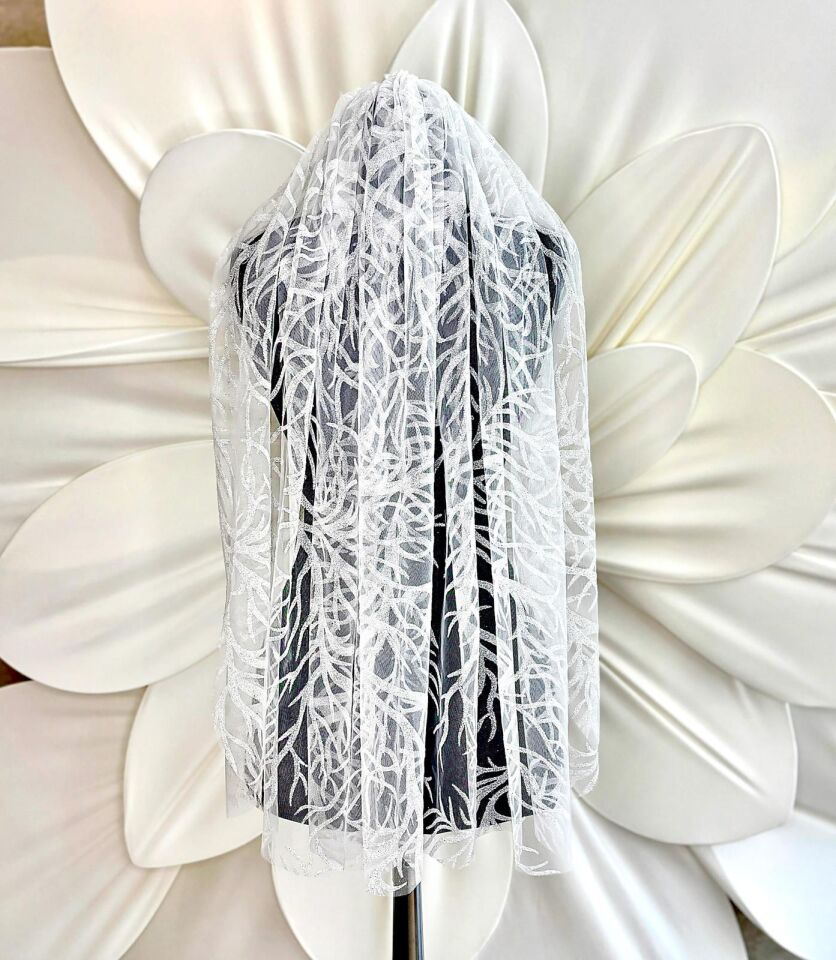 Desenli Simli Kısa Duvak (75cm)