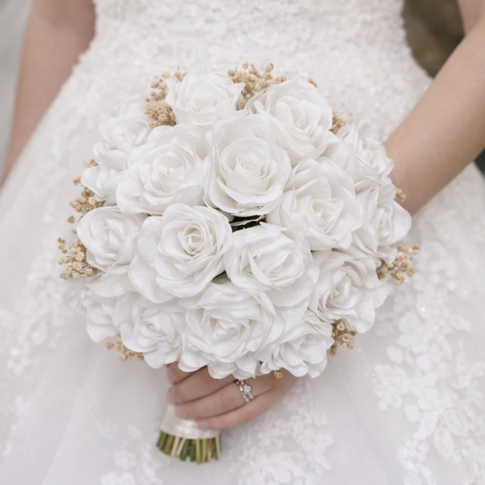 Beyaz Gül Gelin El Çiçeği | Gelin Buketi | Hediyeli Ürün